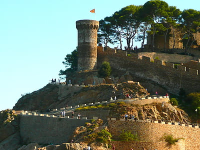 gray concrete castle near trees under blue sky thumbnail