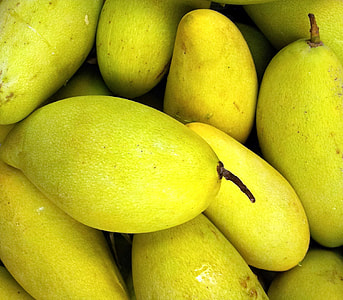 close-up photo of green mangoes thumbnail