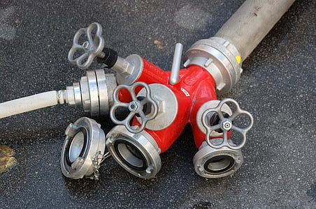 red and gray metal fire hose splitter thumbnail