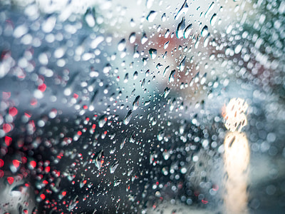 Raindrops, Window, car, drops, focus, light thumbnail