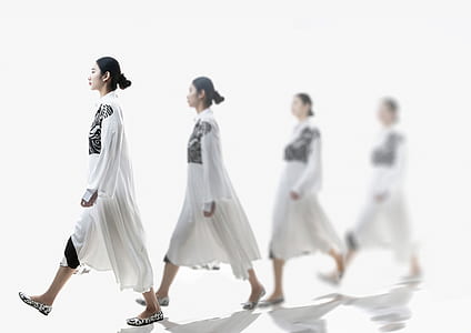 women's white and black long-sleeved dress thumbnail
