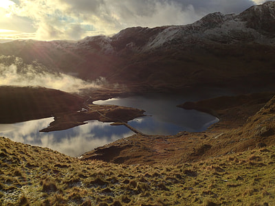 aerial photo of body of water between mountains thumbnail