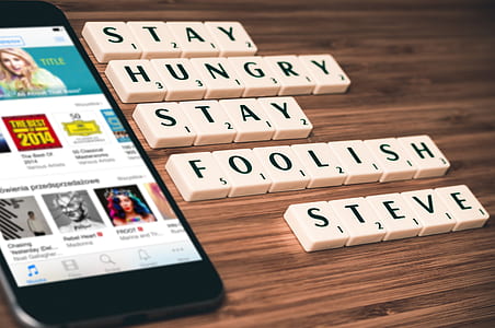 Stay hungry stay foolish Steve scrabble letters thumbnail