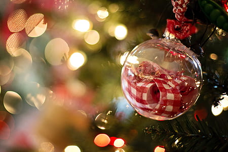 clear glass bauble with red ribbon thumbnail