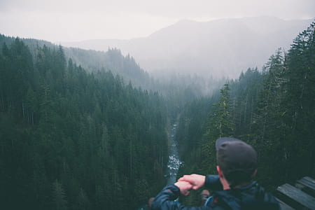 man sitting on pallet in front of forest thumbnail
