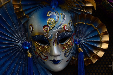 fringed blue, gold, and silver glitter masquerade thumbnail