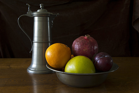 assorted fruits in gray steel bowl thumbnail