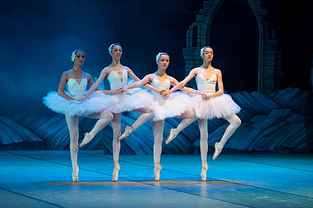 several ballet dancer on tip-toe stance inside well lighted room thumbnail