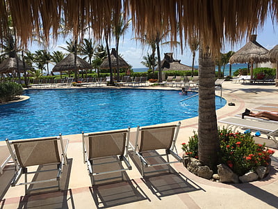 three brown lounge chairs beside below-ground pool thumbnail