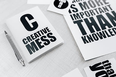 Top view of black and white typography sentences thumbnail