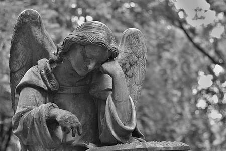 grayscale photo of angel statue thumbnail