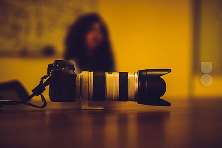 Black and White Dslr Camera Close Up Photography thumbnail