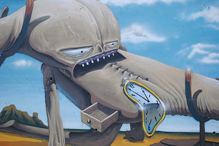 clock and desk on desert surrealism painting thumbnail