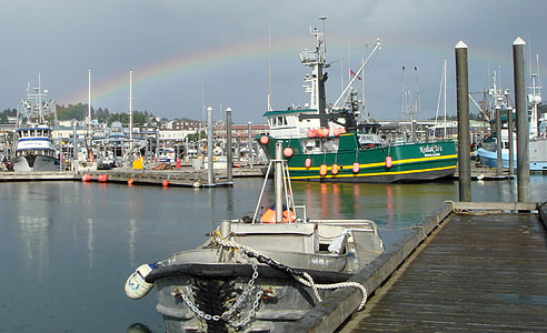Kodiak Harbor, July 2009 with boats and a rainbow in Alaska thumbnail