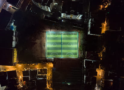 aerial view of tennis court with lights thumbnail