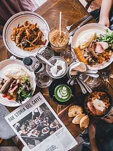 flat lay photography of cook food on table thumbnail
