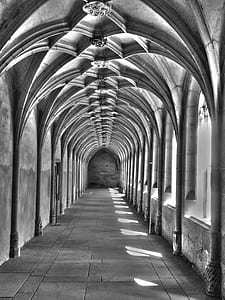 grayscale photo of concrete hallway thumbnail