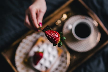 Saffle with strawberries and cup of coffee thumbnail