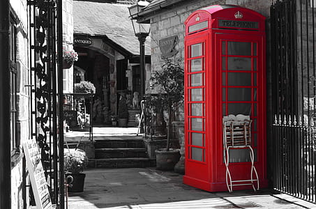 selective color of telephone booth at the corner of the gate wallpaper thumbnail