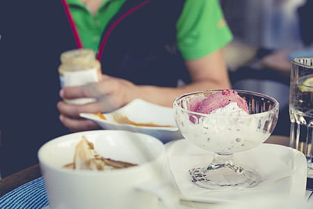 clear parfait glass with strawberry ice cream thumbnail