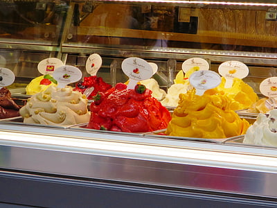 desserts top with fruits in display freezer thumbnail