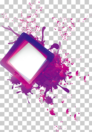 Ink splashes border, pink 3D PNG clipart