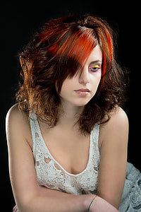 red-haired woman wearing white lace tank top with makeup thumbnail