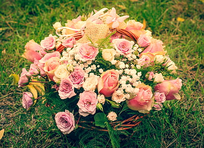 pink, white, and yellow flowers in vase thumbnail