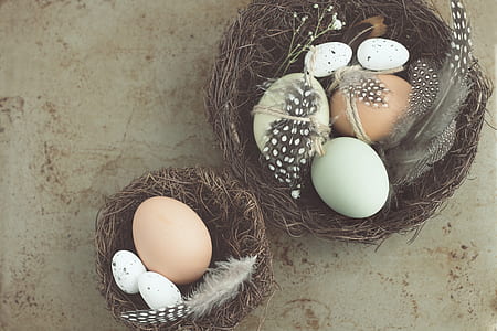assorted eggs on two brown baskets thumbnail