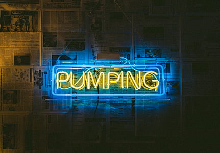 blue and yellow Pumping neon light signage thumbnail