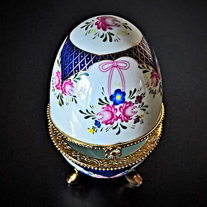white, pink, and blue floral egg trinket thumbnail