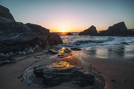 Seascape shot captured at sunset on the Coast of Cornwall, England thumbnail