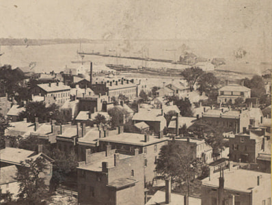 Harbor and long wharf in New Haven, Connecticut thumbnail