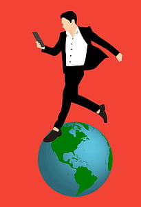 Marketing man walking on a globe. thumbnail