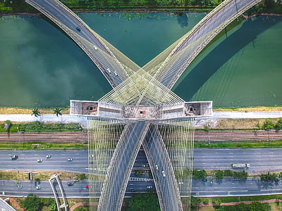 bird's eye view of 2-way bridge over road thumbnail