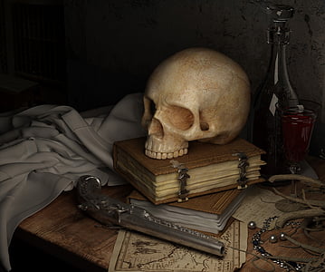 skull on brown book thumbnail