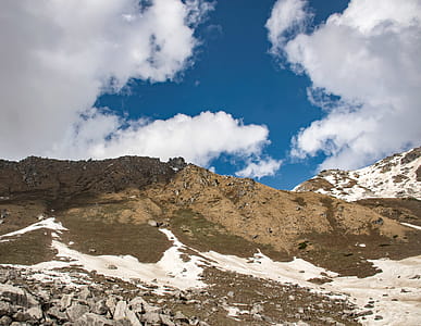 Snow Covered Hill Under Cloudy Sky at Daytime thumbnail