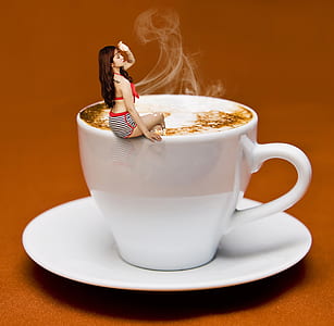 woman 3D art on a white coffee mug with orange background photography thumbnail