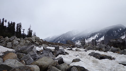 rocks surrounded with snow and fogs thumbnail