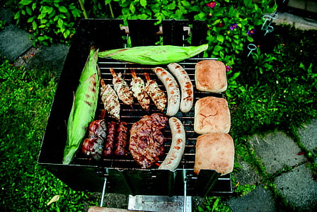 grilled hotdogs, meats, and buns thumbnail