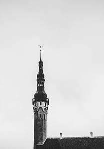 Grayscale Photography of Vintage Tower thumbnail