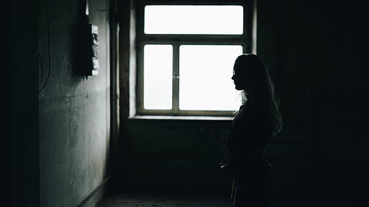 silhouette of woman facing wall beside windowpane thumbnail