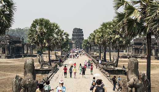 people walking on Angkur What, Cambodia thumbnail