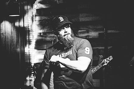 Grayscale Photo of Man in T-shirt thumbnail