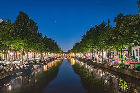 buildings near canal at night thumbnail