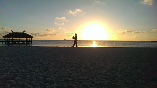 silhouette person walking near seashore thumbnail