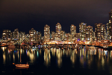 Night Skyline across the water in Vancouver, British Columbia, Canada thumbnail