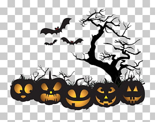 Halloween Jack-o'-lantern Pumpkin, Halloween, black and yellow Halloween illustration PNG clipart