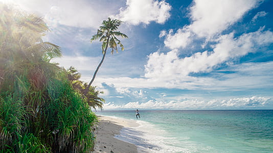 Person Running on Seashore Under White Clouds thumbnail