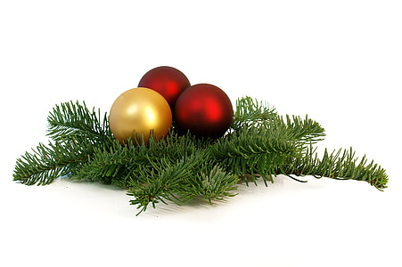 three red and gold Christmas baubles thumbnail